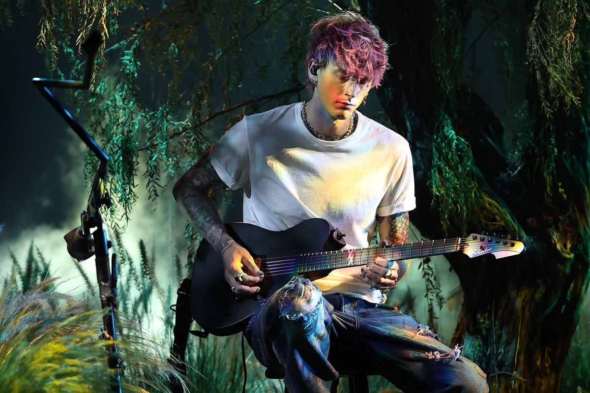 <i>Rich Polk/NBCU Photo Bank/Getty Images</i><br/>Machine Gun Kelly performs during the 2022 Billboard Music Awards in Las Vegas on May 15.