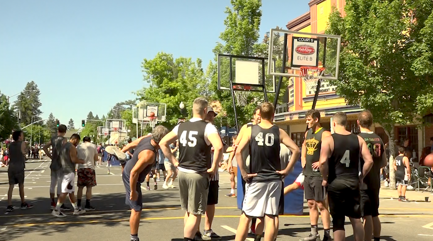 280 players taking part in the Deschoops 3 x 3 Basketball Tournament in downtown Bend