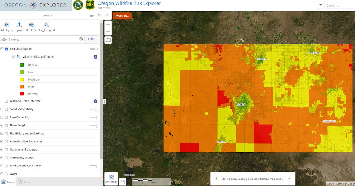Interactive map shows level of wildfire risk categories for properties across the state