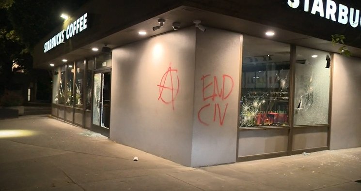 Damage at a Portland Starbucks from protest turned violent Saturday night