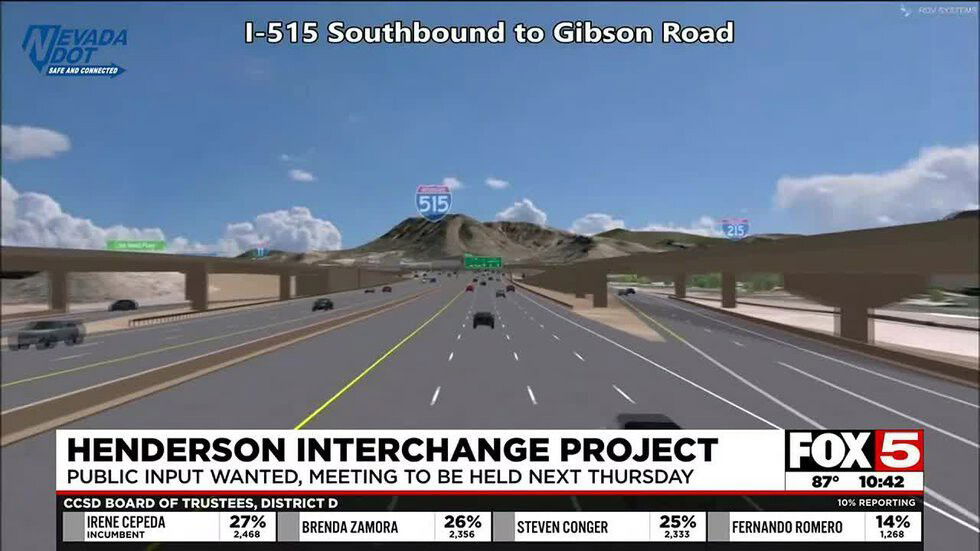 <i>Nevada DOT via KVVU</i><br/>The agency plans to upgrade the Interstate 215 and 95 (515) interchange and the area around it. It's called the Henderson Interchange Project.