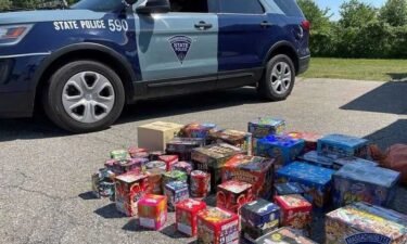 Massachusetts State Police display some of the fireworks seized during a recent operation along the New Hampshire border.