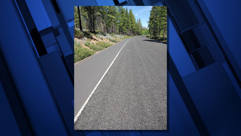 Chip-sealing began Wednesday on Skyliner Road driving lanes west of Bend; the bike lane will get a 'fog seal' treatment, with oil and no rock