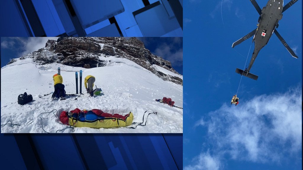 Deschutes County Sheriff's Search and Rescue crews reached fallen climber, prepared him for hoisting aboard Oregon Army National Guard helicopter