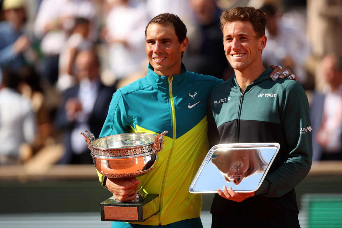 <i>Adam Pretty/Getty Images Europe/Getty Images</i><br/>Rafael Nadal claimed a record-extending 14th title at the French Open as he defeated Norwegian Casper Ruud 6-3 6-3 6-0.