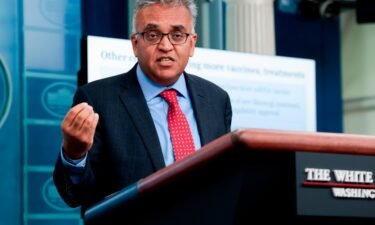 White House Coronavirus Response Coordinator Dr. Ashish Jha gestures as he speaks at a daily press conference in the James Brady Press Briefing Room of the White House on April 26. Covid-19 vaccination shots for the youngest Americans could begin as soon as June 21