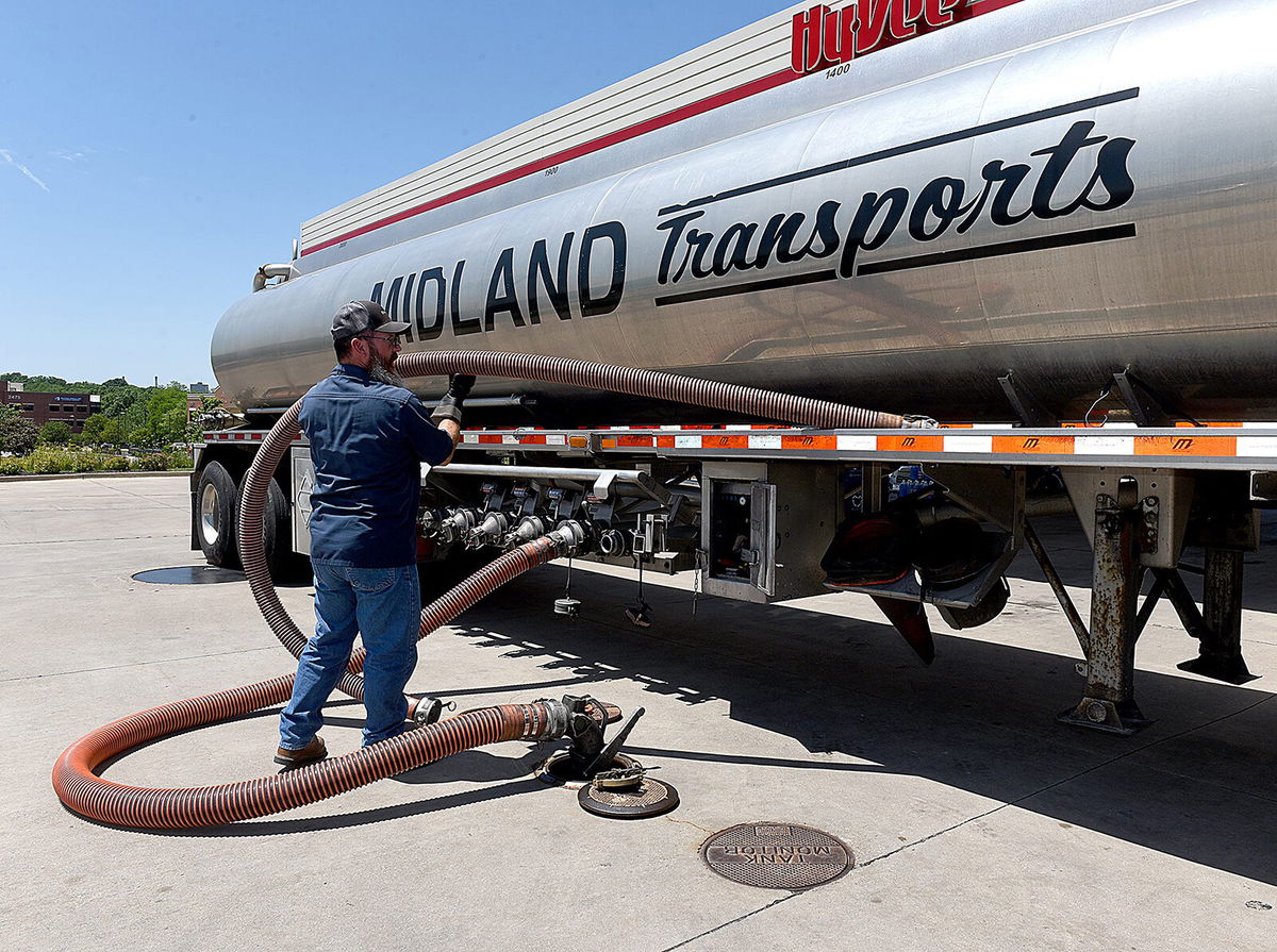 <i>Don Shrubshell/Columbia Daily Tribune/USA Today Network/Imagn</i><br/>The US average for the price of a gallon of regular gas hit $4.96 according to the most recent reading from AAA on June 8. It marked the 12th straight day