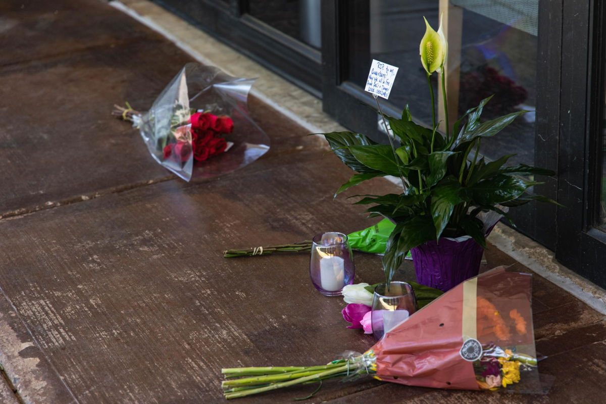 <i>Nathan J. Fish/USA TODAY NETWORK</i><br/>A small memorial was left at the Natalie Medical Building on Thursday after the shooting in the medical facility on Wednesday in Tulsa