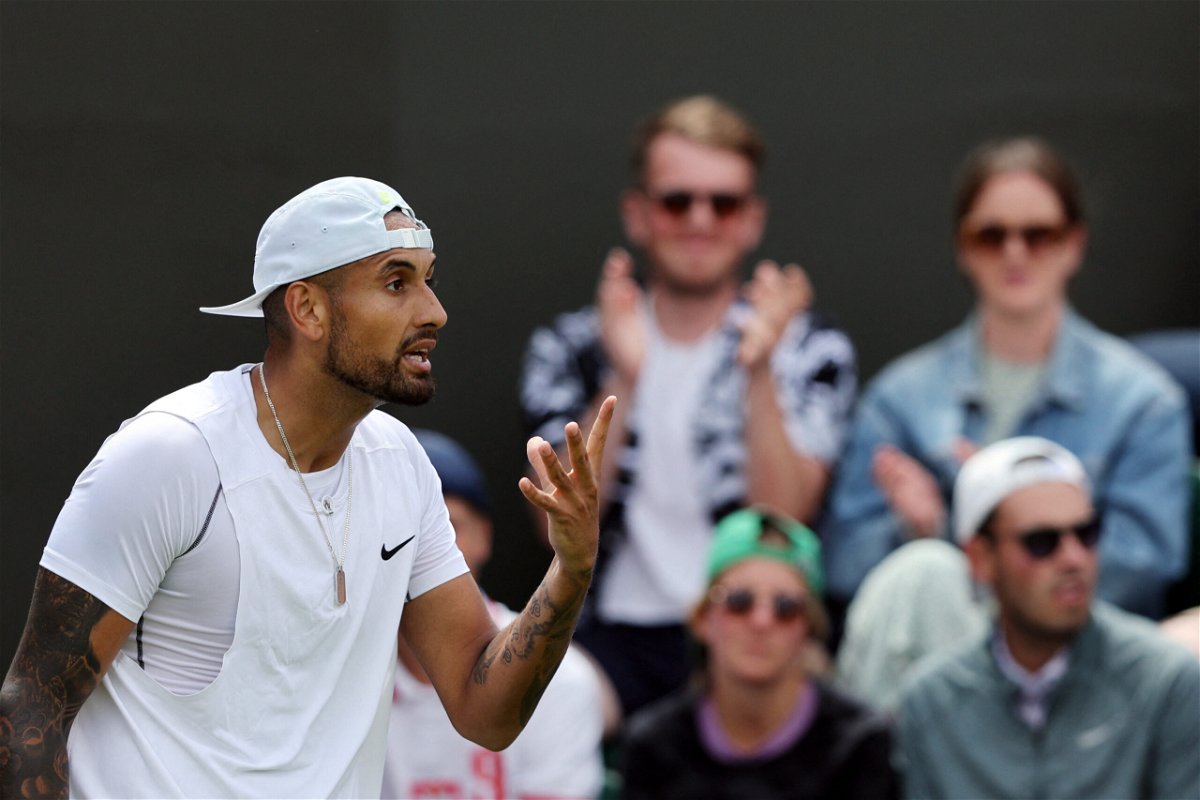 <i>ADRIAN DENNIS/AFP/AFP via Getty Images</i><br/>Nick Kyrgios admitted to spitting in the direction of a fan he felt was 