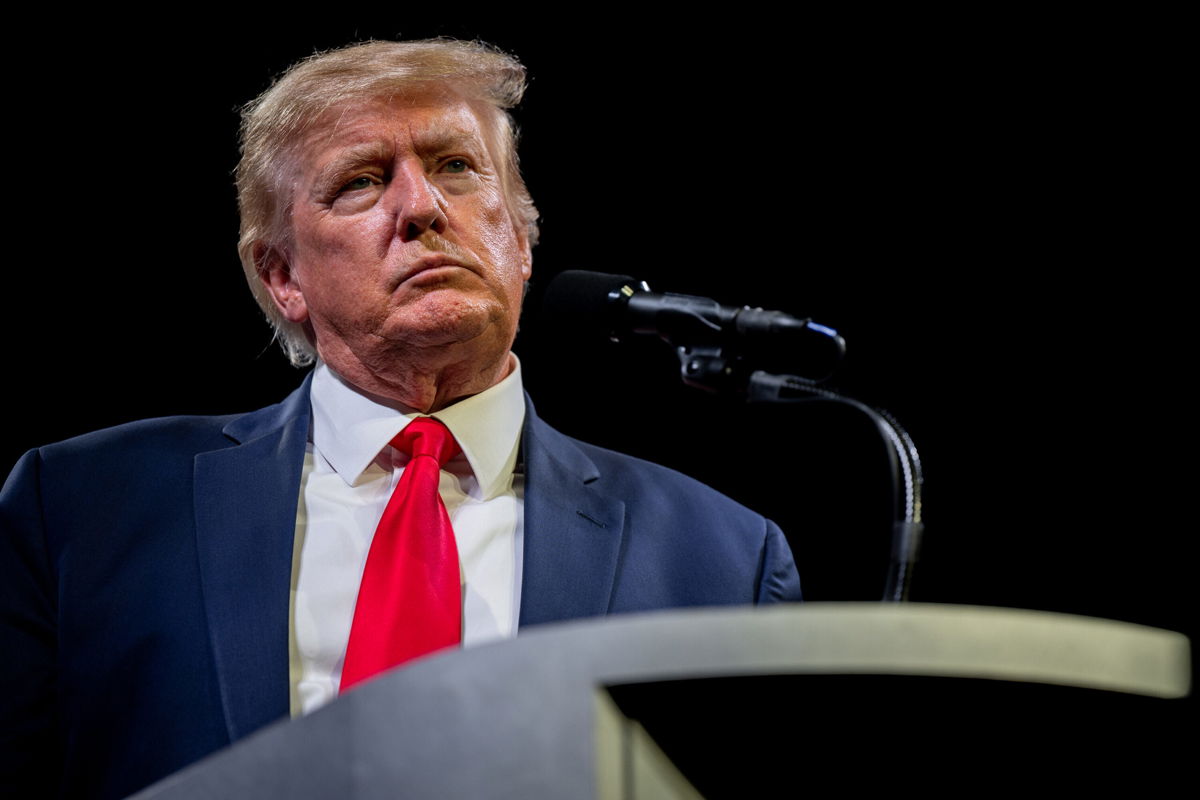 <i>Brandon Bell/Getty Images</i><br/>Former U.S. President Donald Trump speaks during the American Freedom Tour at the Austin Convention Center on May 14 in Austin