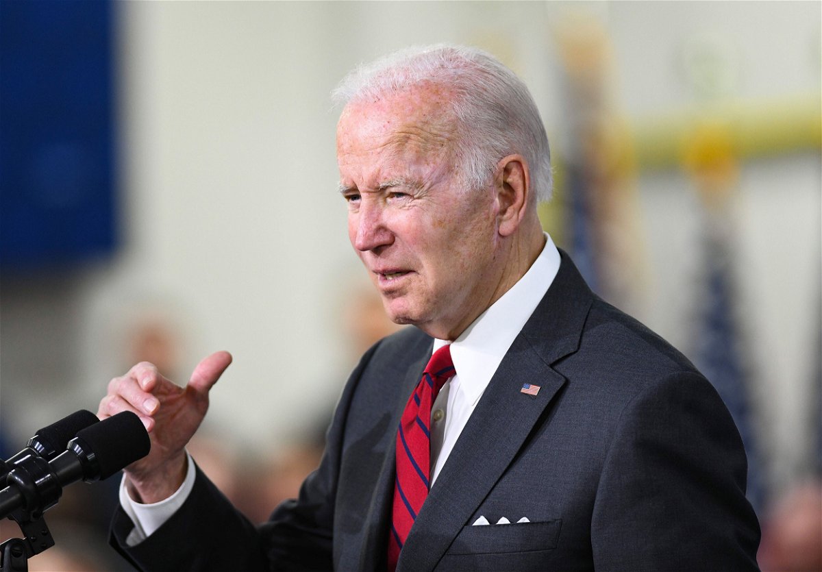 <i>Julie Bennett/Getty Images</i><br/>President Joe Biden speaks to employees at Lockheed Martin