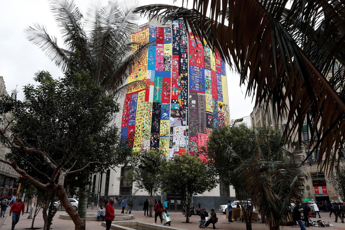 <i>Mauricio Dueñas Castañeda/EFE/Sipa USA</i><br/>The Truth Commission building in Bogota is covered by 540 meters of cloth