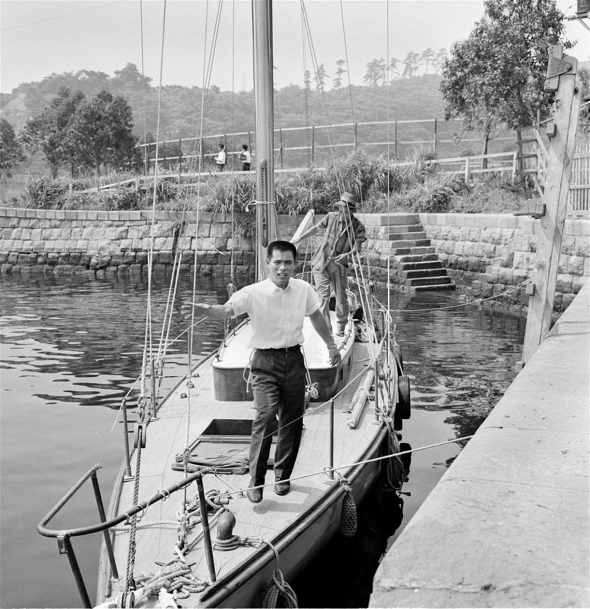 <i>Mitsunori Chigita/AP</i><br/>Kenichi Horie on board the Mermaid II in 1963.