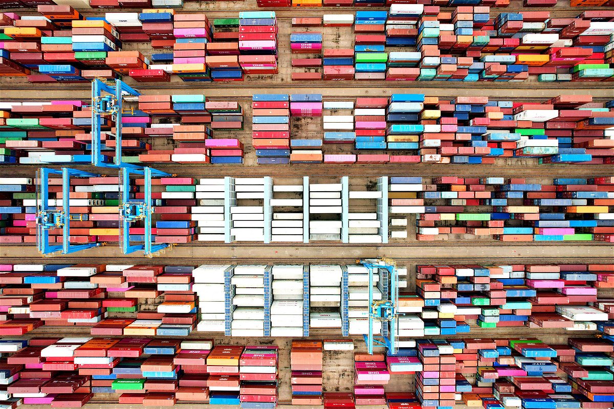 <i>STR/AFP/Getty Images</i><br/>Pictured are cargo containers stacked at a port in Qingdao