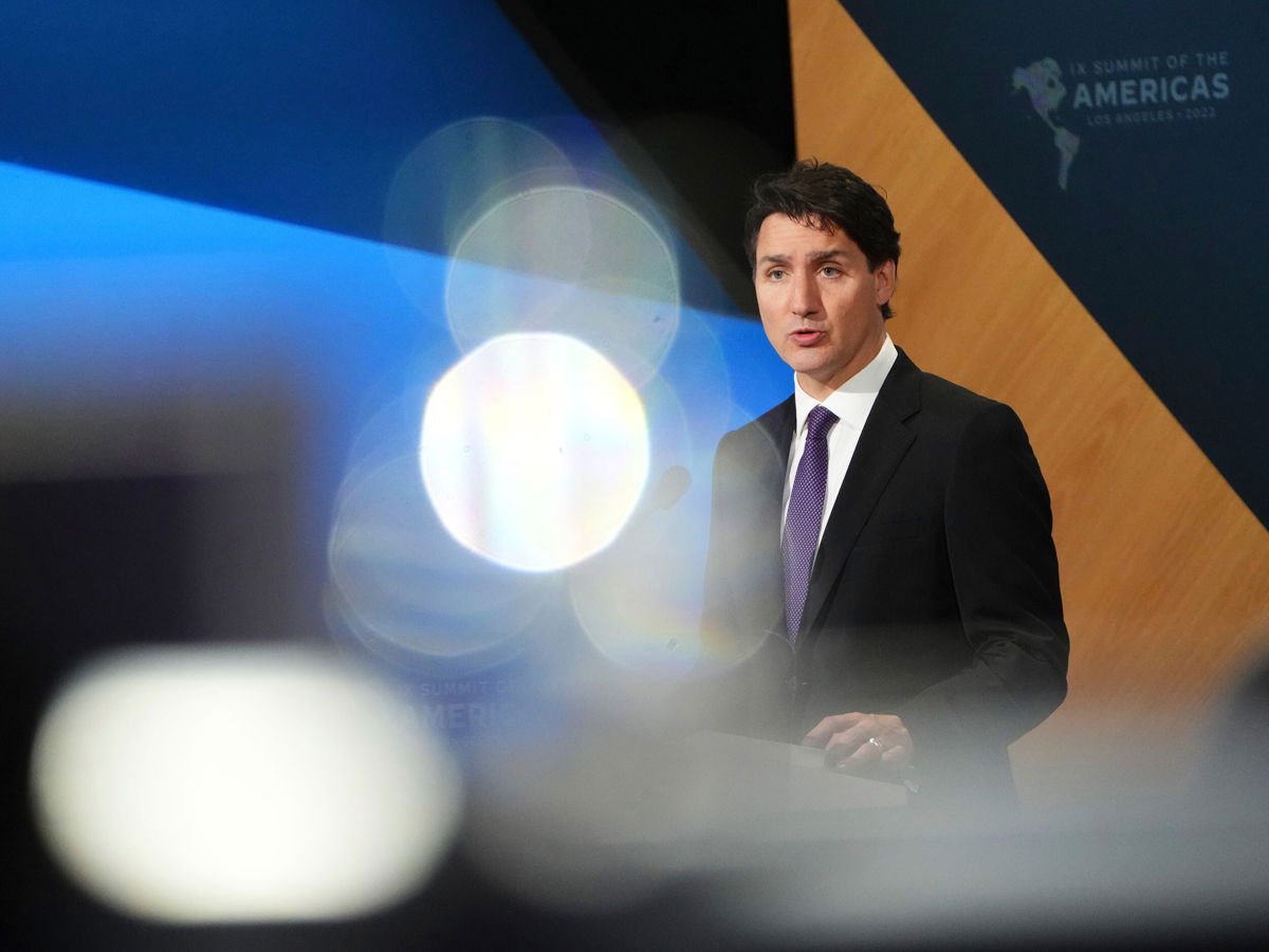<i>Sean Kilpatrick/The Canadian Press/AP</i><br/>Canadian Prime Minister Justin Trudeau spoke at the Summit of the Americas in Los Angeles. Trudeau tweeted June 13 he has tested positive again for the virus that causes Covid-19.