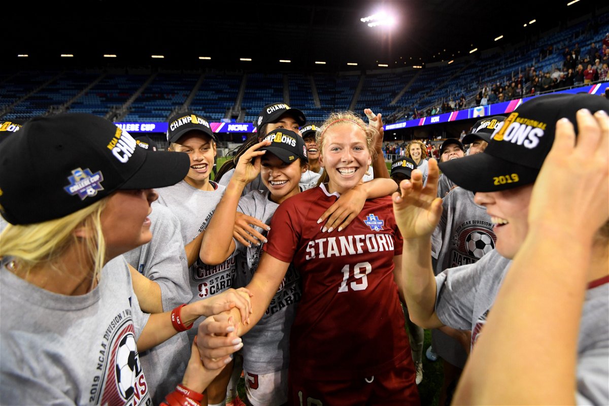 <i>Jamie Schwaberow/NCAA Photos/Getty Images</i><br/>Katie Meyer celebrates with her teammates after defeating the North Carolina Tar Heels during the Division I Women's Soccer Championship in 2019.