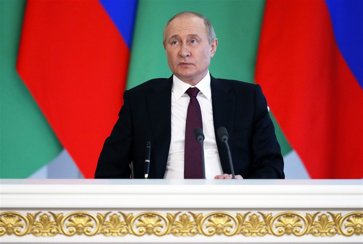 <i>Yury Kochetkov/Pool/AP</i><br/>Russian President Vladimir Putin attends a joint press conference with President of Turkmenistan Serdar Berdimuhamedow following their meeting in Moscow