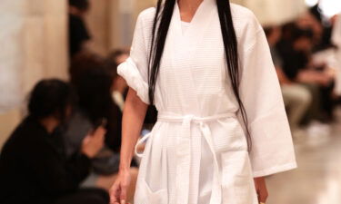 Bella Hadid walks the runway during a rehearsal at the New York Public Library.