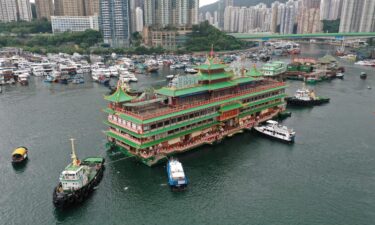 An aerial photo shows Hong Kong's Jumbo Floating Restaurant