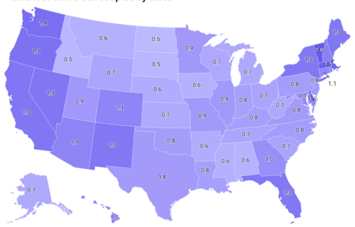 Where in the US are same-sex marriage rates highest?