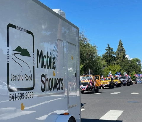 Jericho Road's shower trailer, newly named 'Rubber Ducky,' rolled through Redmond's Fourth of July Parade