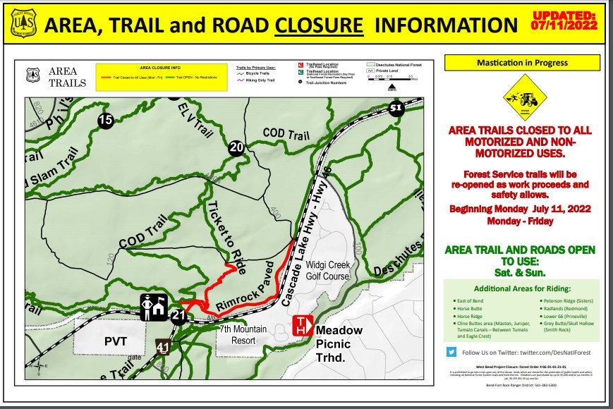 Temporary weekday closures planned for Rimrock Paved Path, Ticket to Ride Trail west of Bend