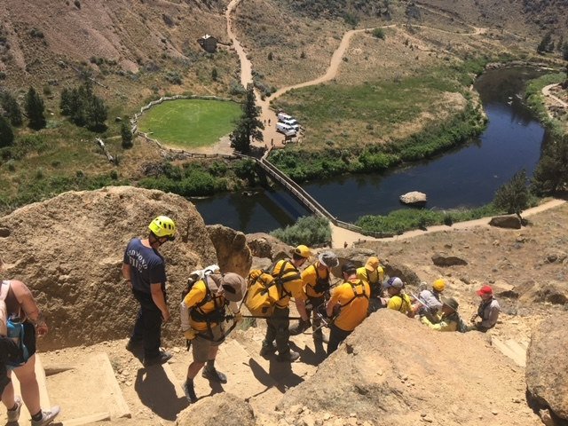 Deschutes County Sheriff's Search and Rescue wheeled an injured hiker down Misery Ridge Trail on Friday at Smith Rock State Park