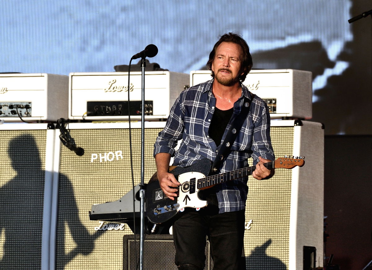 <i>Gus Stewart/Redferns/Getty Images</i><br/>Eddie Vedder of Pearl Jam headlines the Great Oak Stage as American Express present BST Hyde Park at Hyde Park on July 9 in London