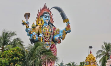 Giant statue of the Hindu Goddess Kail at a Hindu temple in Kadaloor