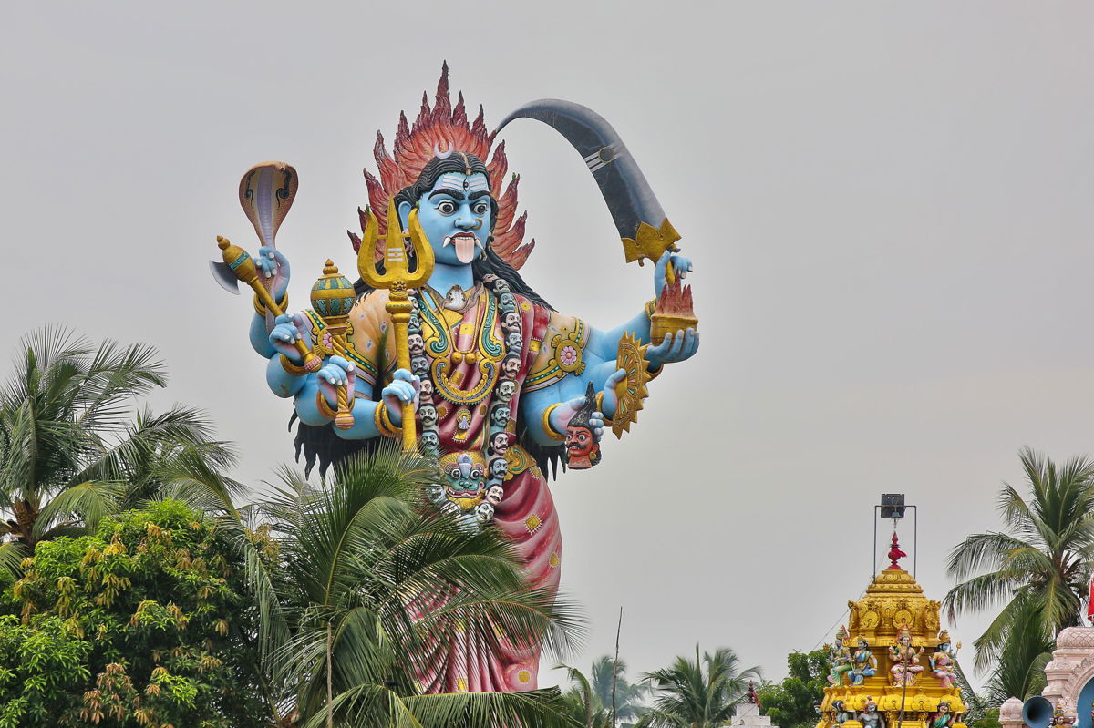<i>Creative Touch Imaging Ltd./NurPhoto/Getty Images</i><br/>Giant statue of the Hindu Goddess Kail at a Hindu temple in Kadaloor