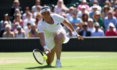 Jabeur reaches for a low forehand during her semifinal against Tatjana Maria.