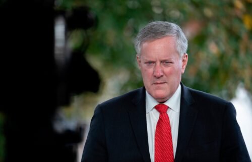 Then-White House chief of staff Mark Meadows talks to reporters at the White House in October 2020 in Washington