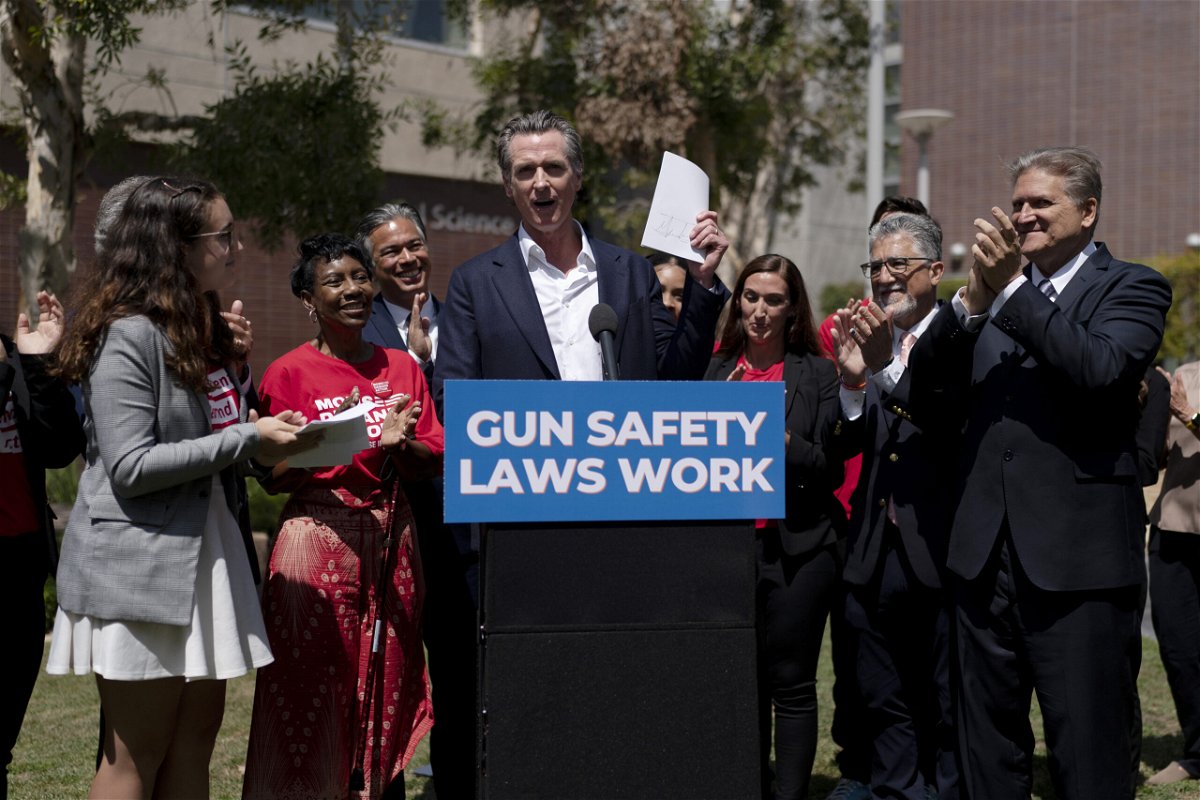 <i>Jae C. Hong/AP</i><br/>California Gov. Gavin Newsom on July 22 signed a bill into law that allows private citizens to bring civil action against anyone who manufactures