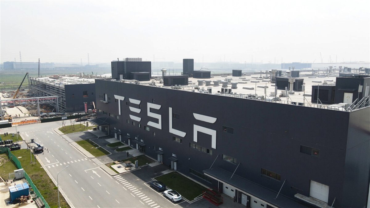 <i>Xiaolu Chu/Getty Images</i><br/>An aerial view of Tesla Shanghai Gigafactory on March 29