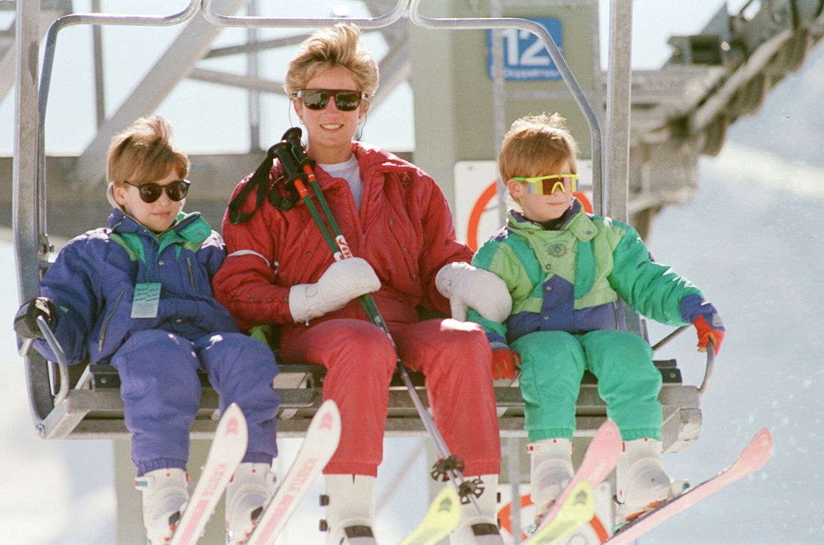<i>Kent Gavin/Mirrorpix/Getty Images</i><br/>Diana with William and Harry on a ski trip in 1995.