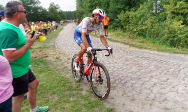 Daniel Oss passing through the cobblestones during the Tour de France on July 06