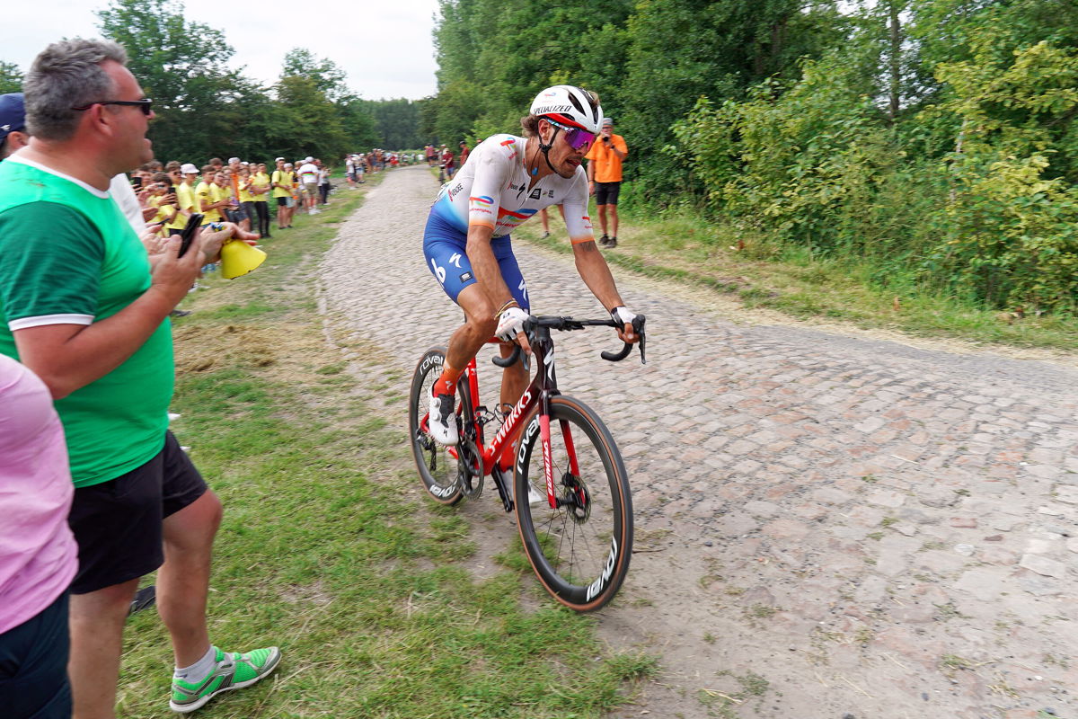 <i>Sylvain Lefevre/Getty Images</i><br/>Daniel Oss passing through the cobblestones during the Tour de France on July 06