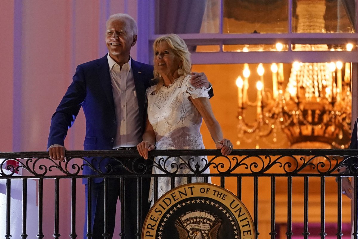 <i>Patrick Semansky/AP</i><br/>President Joe Biden and first lady Jill Biden view fireworks during an Independence Day celebration on the South Lawn of the White House