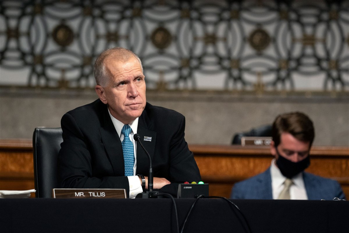 <i>Stefani Reynolds/Pool/Getty Images</i><br/>Republican Sen. Thom Tillis speaks during a Senate Judiciary Committee hearing on September 30 on Capitol Hill in Washington