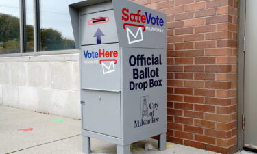 An official drop box for mail-in ballots is seen outside a polling site in Milwaukee