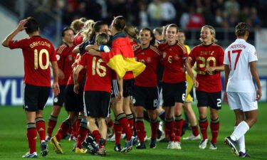 Germany's players celebrate after beating England in the final of the Women's Euro 2009.