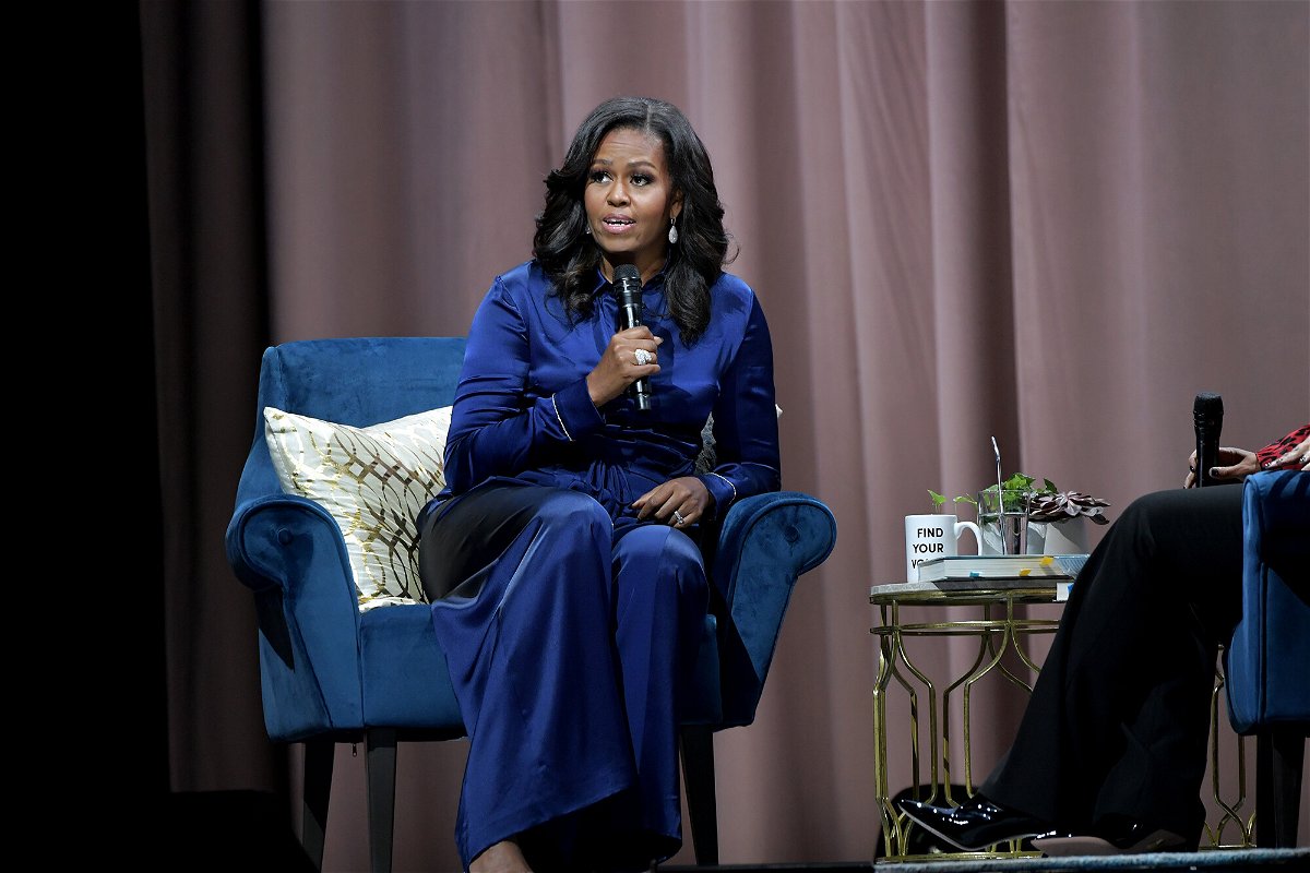 <i>Paul Marotta/Getty Images</i><br/>Michelle Obama discusses her book 'Becoming' in Boston in November 2018. Obama announced on July 21 that she has written a new book.