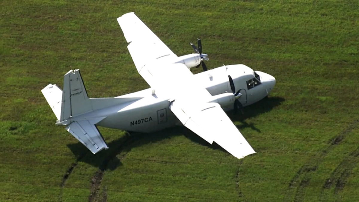 <i>WRAL</i><br/>The FAA said a twin-engine CASA CN-212 Aviocar landed in the grass at Raleigh-Durham International Airport between Runway 23L and 23R around 240pET. According to the FAA