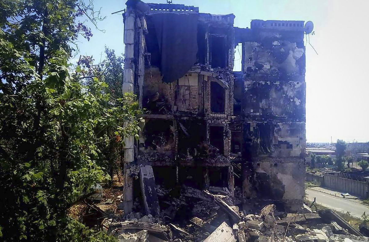 <i>Luhansk region military administration/AP</i><br/>Damaged residential buildings are seen in Lysychansk