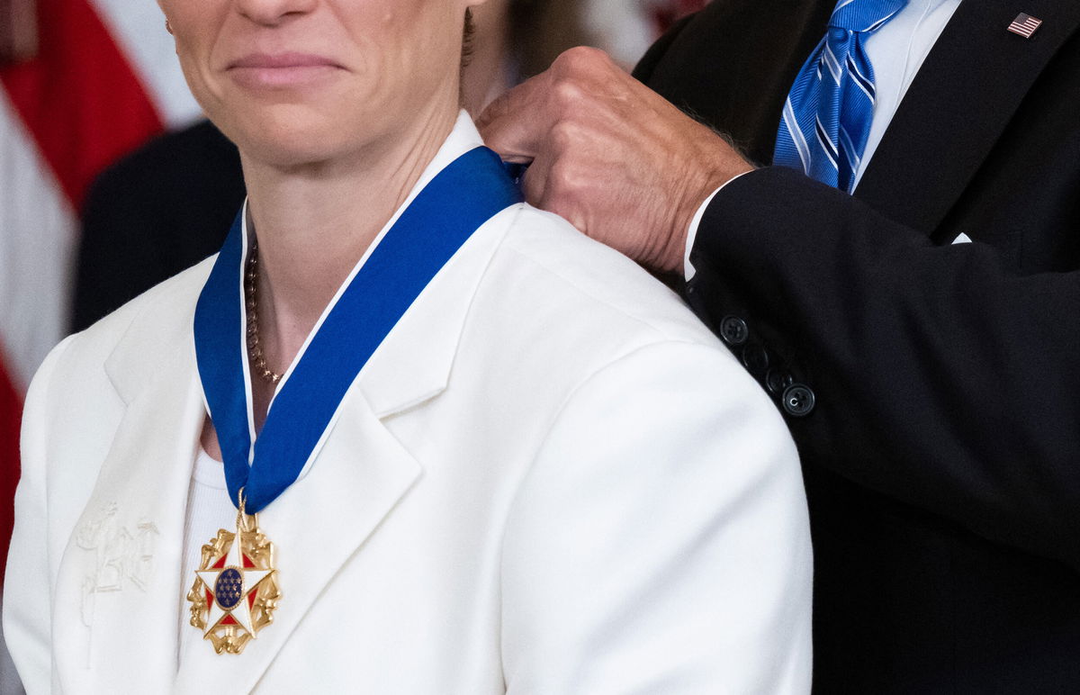 <i>Saul Loeb/AFP/Getty Images</i><br/>Megan Rapinoe's suit is embroidered with the initials 'BG