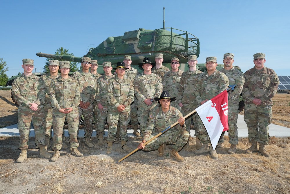 Members of Adder Company, 3rd Battalion, 116th Cavalry Regiment (Combined Arms Battalion), Oregon National Guard deploying to Kuwait in front of their armory in Ontario, Ore. Sunday. The group of armor crew members will be on a one-year deployment as part of Operation Spartan Shield in Southwest Asia