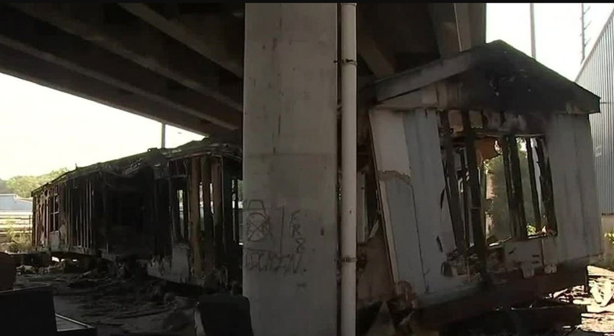 <i>KCTV</i><br/>An entire mobile home was left charred and abandoned under a bridge in Kansas City.