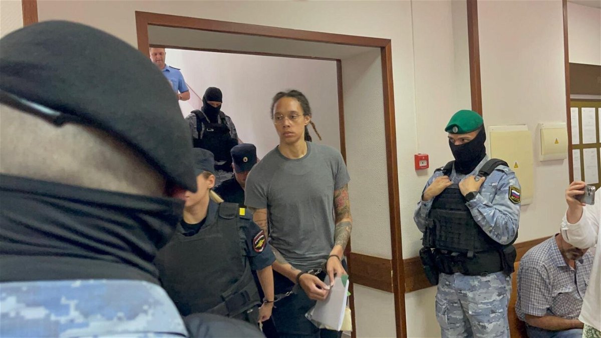 <i>CNN</i><br/>Brittney Griner is pictured here leaving a Russian court after she apologized and asked for leniency in an emotional speech on August 4.