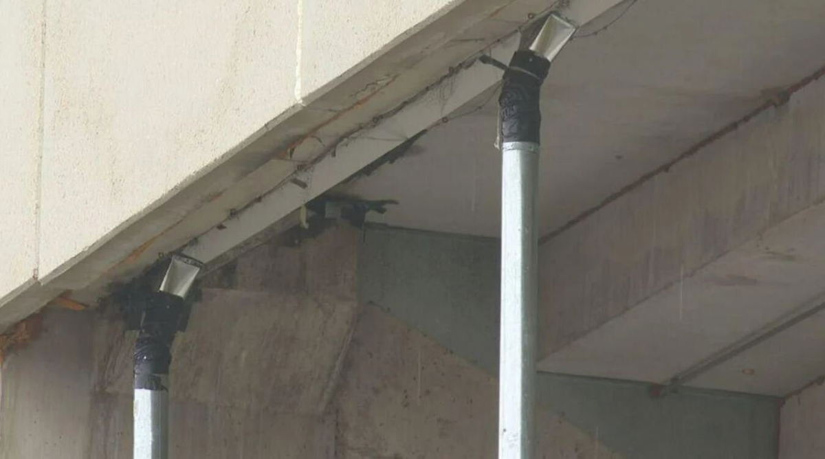 <i>KTBS</i><br/>Pipes to catch bats extend from some hideouts in the grandstand.