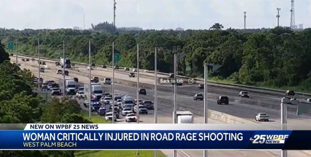 <i>FL Department of Transportation/WPBF</i><br/>A Florida Department of Transportation camera shows police cars at the scene of the shooting in West Palm Beach.